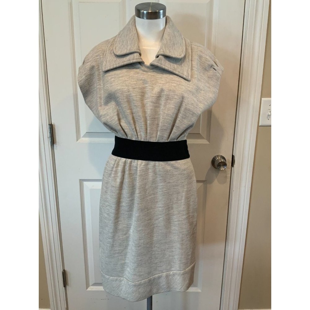 Yigal Azrouel Light Gray Fit & Flare Dress W/Oversized Double Collar Size 2